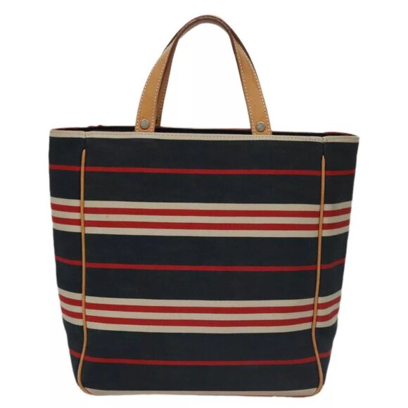 BURBERRY Hand Bag Canvas Leather Navy Silver - Picture 3 of 16